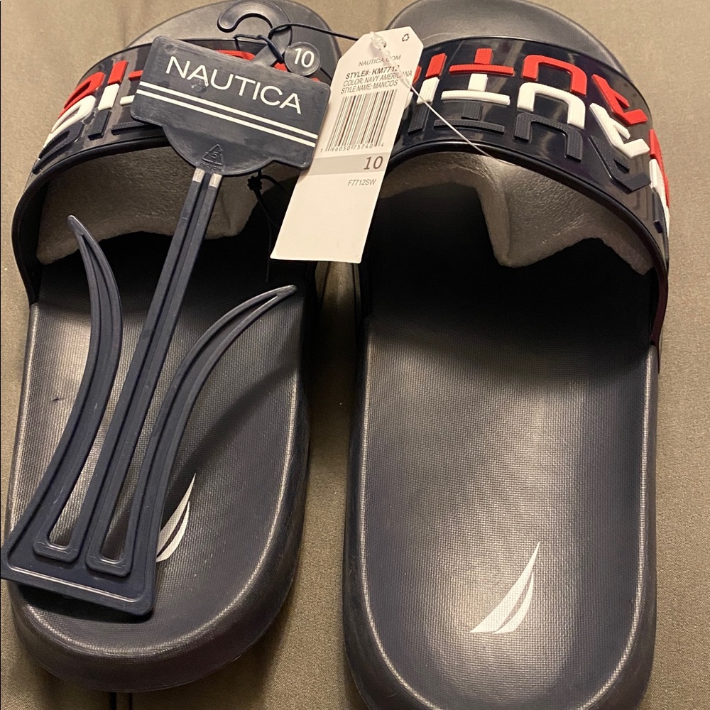 Nautica Navy and Red Slide Sandals